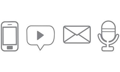 Modern Communication Icons – Mobile, Video Chat, Email & Microphone Symbols .