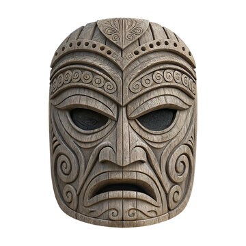 Detailed wooden tribal mask with carved patterns wood carving