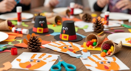 Thanksgiving Arts and Crafts Childrens Activity Decorations on Table