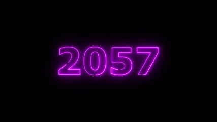 2057 Sal neon number text icon background animation. Happy new year 2057 background 4k video.
