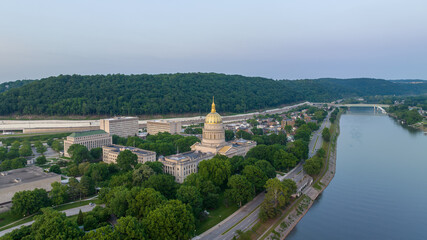 Aerial View of West Virginia State Capitol and Kanawha River