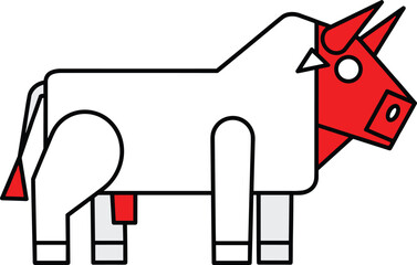 Modern geometric bull illustration, red and white abstract animal design, minimal vector art, creative farm animal logo concept