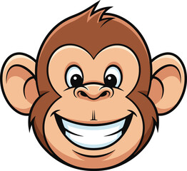 Cute smiling cartoon monkey face with big ears, funny expression, cheerful animal mascot, adorable jungle character illustration on white background, vector art © Mahmud's World