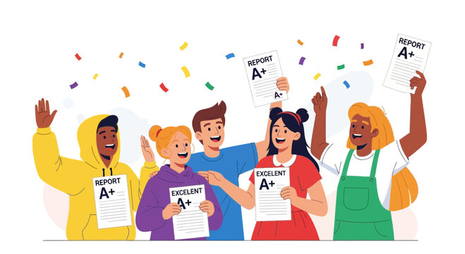 Students Celebrate Academic Success After Receiving Top Grades On Their Report Cards
