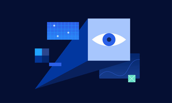 Abstract Eye Symbol with Data Visualization Elements in Blue Tones