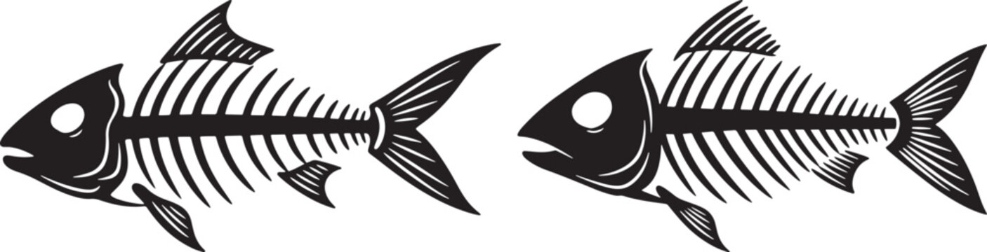 Two fish skeletons silhouette