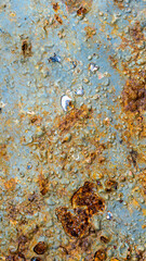 rusting old metal plate painted with blue paint