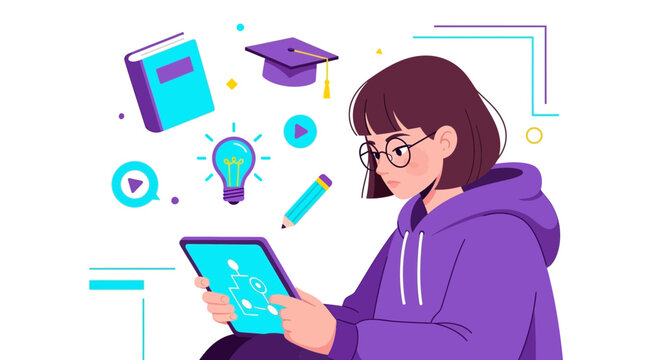 Woman Learning Online, Studying With Tablet, Education, Technology, And Knowledge Concept