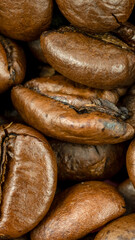roasted coffee beans macro photo. background or texture