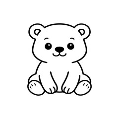 Cute cartoon polar bear cub sitting and smiling isolated on white background