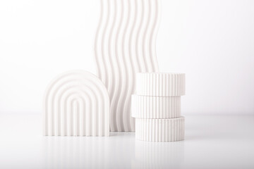 Minimalist geometric product presentation scene for product photography made with gypsum props. Petfect for product placement and designs.