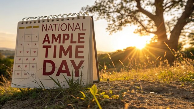 National Ample Time Day, Calendar page displayed under golden sunlight symbolizing passage of time and serene reflection.