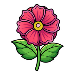 Illustration of a pink flower with green leaves vector drawing floral design element clip art isolated