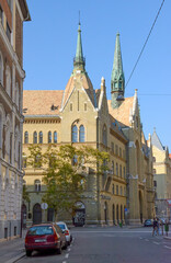 View towards First Unitarian Church from Hold street, Budapest, Hungary.