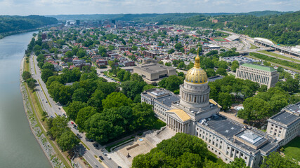 Aerial View of the West Virginia State Capitol in Charleston with River