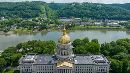 Aerial View of the West Virginia State Capitol in Charleston with River