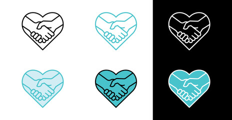Heart handshake icon for charity and community support in line and fill style