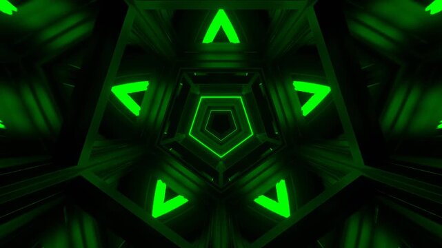Green and White Mirrored Pentagonal Tunnel Background VJ Loop in 4K