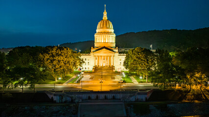 Illuminated State Capitol at Night, Charleston, WV