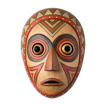 Wooden tribal mask with painted geometric patterns