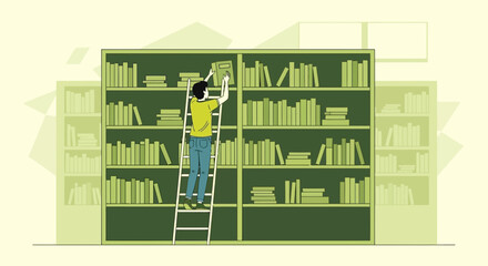 A Person Retrieving A Book From A High Shelf In A Well-Stocked Library
