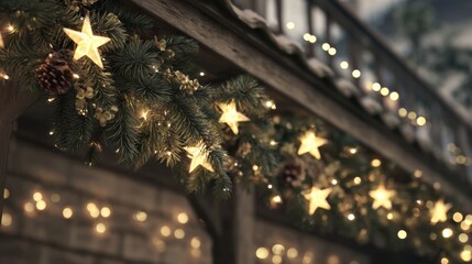 Christmas garland with twinkling fairy lights,