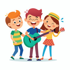 Happy cartoon family with children holding a gift illustration