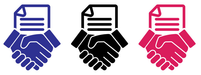 Handshake agreement vector for corporate partnerships, Business handshake agreement line icon, Agreement handshake paper business symbol vector, Business handshake paper agreement icon simple. 