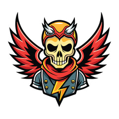 Skull with fiery wings in a dark tribal style