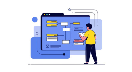 Analyst Studies Data Flow, Reviewing Information Presented on a Virtual Display Screen
