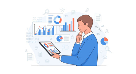 Analyze and Interpret Data Information Charts Illustration Displaying Analysis Process