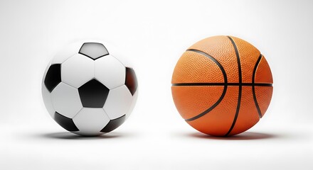 Two Balls for Different Sports Soccer Ball and Basketball on White Background