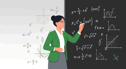 Educator Immersed In Math Concepts and Equations While Explaining Complex Theories