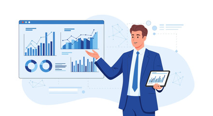 Business Professional Explaining Statistics in Presentation With Graphical Data and Analysis