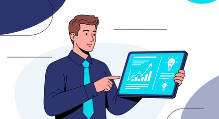 Businessman Showing Business Data Insights On Tablet For Strategic Digital Marketing