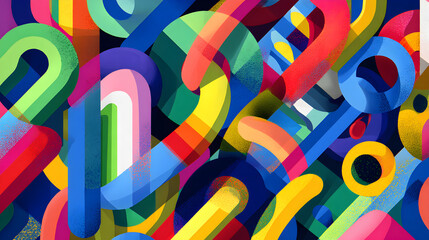 Fototapeta premium Abstract colorful geometric shapes with rounded corners and gradients, dynamic composition with vibrant hues against a dark background, modern digital art