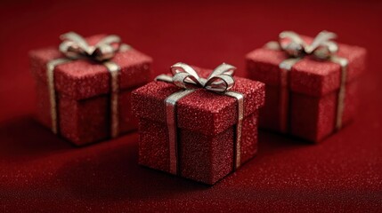 Christmas gift boxes on red velvet background,