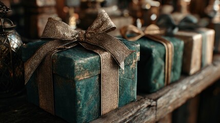 Christmas gift wrapping with ribbons