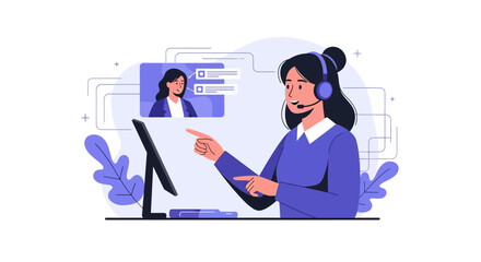 Customer Service Representative Assisting Client Through Online Video Conference Communication