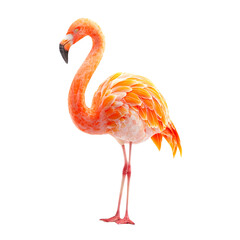 Vibrant orange flamingo standing gracefully on one leg isolated on transparent background