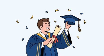 Graduation Celebration Illustrative Design, Congratulatory Academic Attire, Degree Announcement