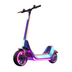 Modern electric scooter with vibrant neon lights isolated on transparent background