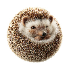 Adorable tiny hedgehog curled into a ball isolated on transparent background