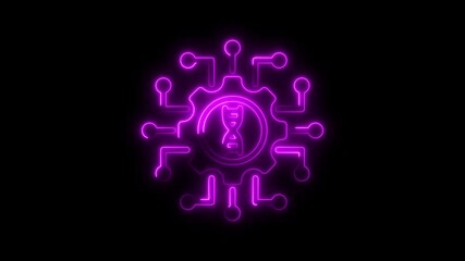 Digital biotechnology genetic engineering symbol glowing purple neon technology black background - Powered by Adobe