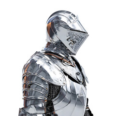 Close up of a medieval knight s polished metal armor isolated on transparent background