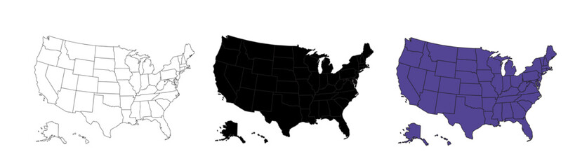 Hand drawn silhouette of the United States map on a white background