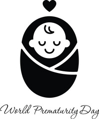 Stylized baby icon with heart for world prematurity day awareness