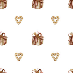 Colorful New Year gift wrapping pattern with hearts and presents for festive celebrations