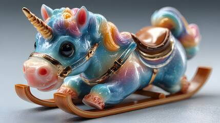 Unicorn Racing Downhill on a Sleigh – Cute Winter Adventure Fantasy Illustration