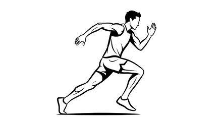 Obraz premium Dynamic black and white illustration of a muscular male athlete sprinting with intense focus and determination